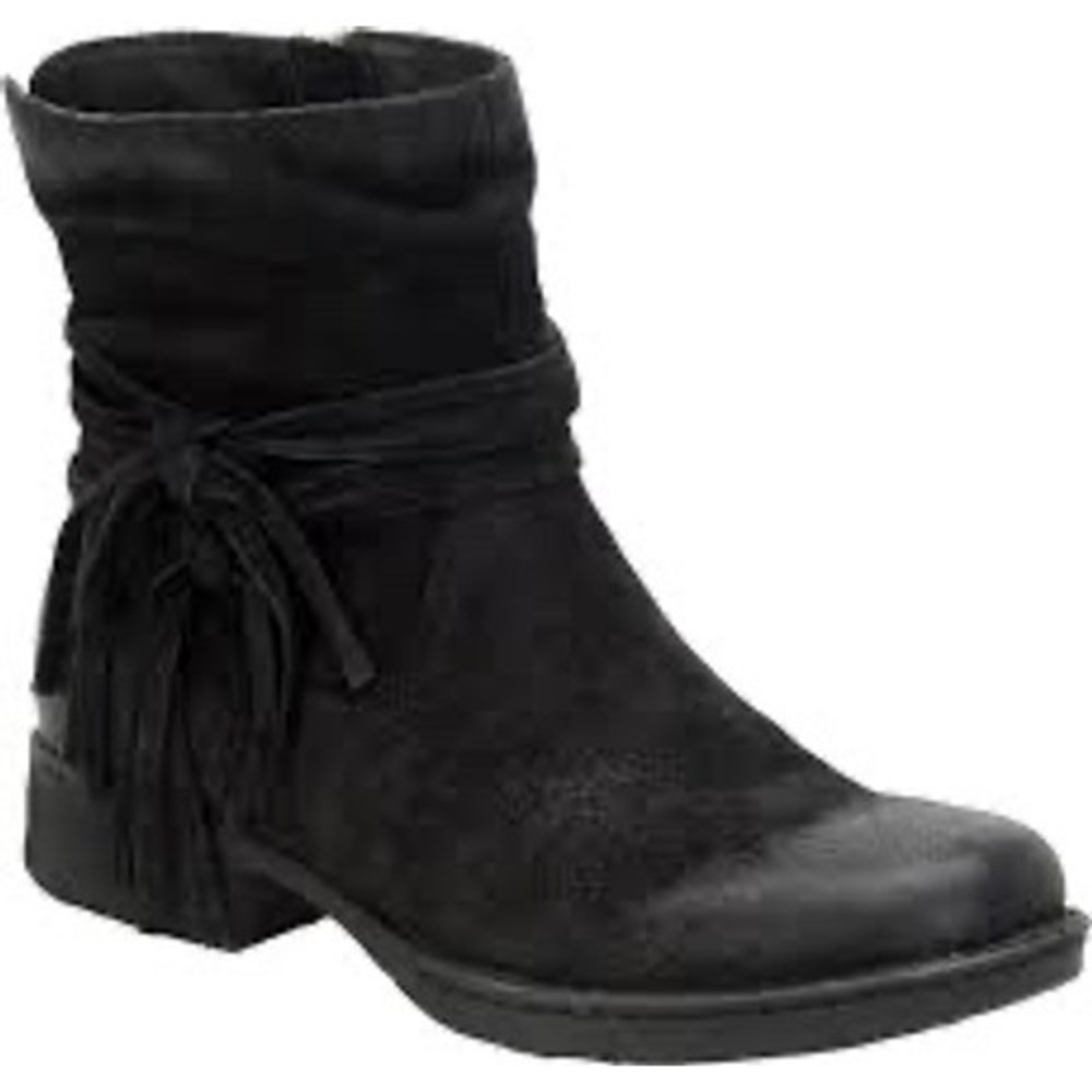 Born black leather ankle boots tassels women's size 7.5 festival casual classic